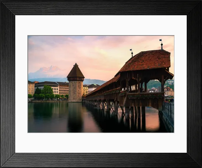 Framed Print : Beautiful historic city center of Lucerne with famous Chapel Bridge and lake Lucerne in Lucerne, Switzerland Framed Print : Beautiful historic city center of Lucerne with famous Chapel Bridge and lake Lucerne in Lucerne, Switzerland