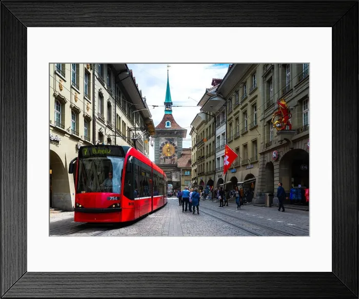 Framed Print : Bern, Switzerland - May 10, 2016 : Shopping street in the old medieval city of Bern, Switzerland. In 1983 the historic old town in the centre of Bern Framed Print : Bern, Switzerland - May 10, 2016 : Shopping street in the old medieval city of Bern, Switzerland. In 1983 the historic old town in the centre of Bern