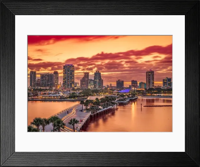 Framed Print : St. Pete, Florida, USA downtown city skyline from the pier at night Framed Print : St. Pete, Florida, USA downtown city skyline from the pier at night