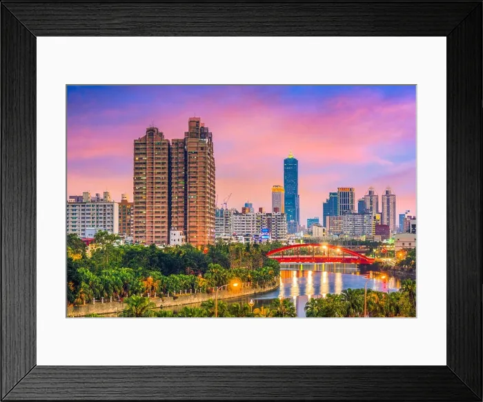Framed Print : Kaohsiung, Taiwan downtown city skyline on Love River Framed Print : Kaohsiung, Taiwan downtown city skyline on Love River
