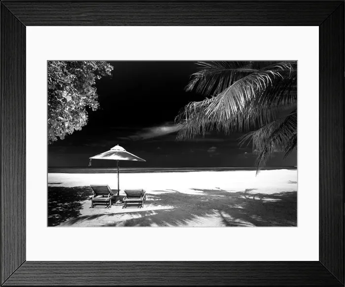Framed Print : Dramatic landscape of paradise tropical island beach with perfect sunny sky, artistic black and white process Framed Print : Dramatic landscape of paradise tropical island beach with perfect sunny sky, artistic black and white process