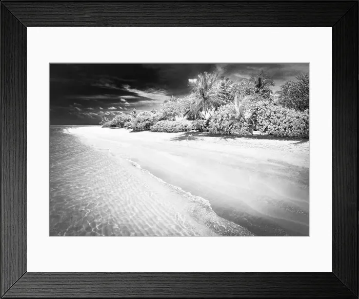 Framed Print : Dramatic landscape of paradise tropical island beach with perfect sunny sky, artistic black and white process Framed Print : Dramatic landscape of paradise tropical island beach with perfect sunny sky, artistic black and white process