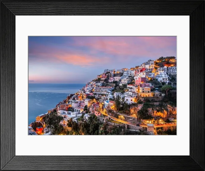 Framed Print : Positano, Italy along the Amalfi Coast at dusk