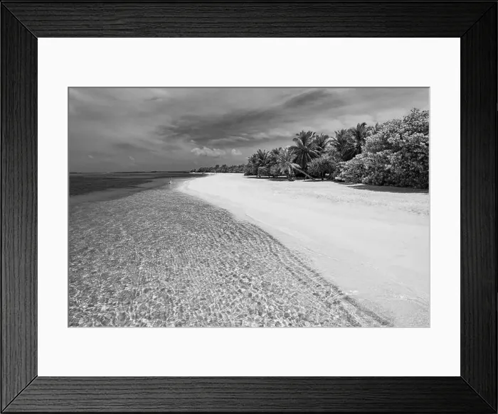 Framed Print : Dramatic landscape of paradise tropical island beach with perfect sunny sky, artistic black and white process Framed Print : Dramatic landscape of paradise tropical island beach with perfect sunny sky, artistic black and white process