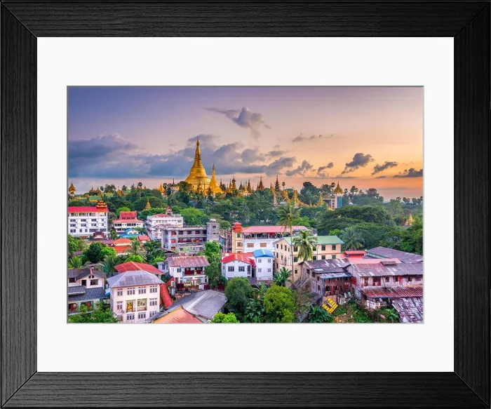 Framed Print : Yangon, Myanmar skyline with Shwedagon Pagoda Framed Print : Yangon, Myanmar skyline with Shwedagon Pagoda