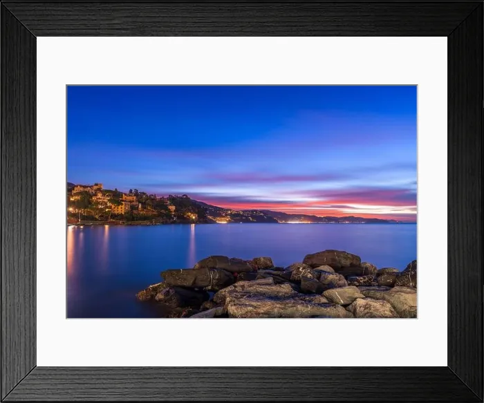 Framed Print : The coast of Santa Margherita Ligure, Italy at dawn
