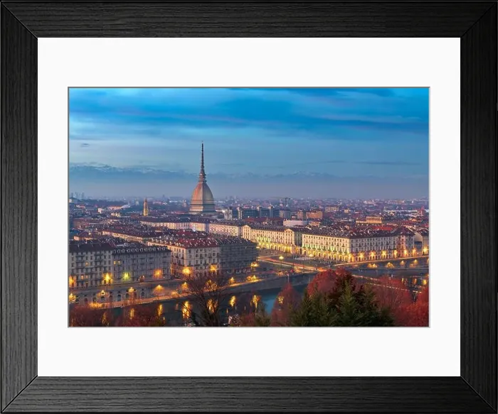Framed Print : Turin, Piedmont, Italy skyline with the Mole Antonelliana at dusk Framed Print : Turin, Piedmont, Italy skyline with the Mole Antonelliana at dusk
