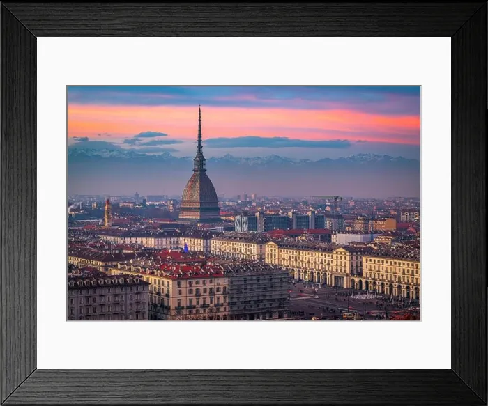 Framed Print : Turin, Piedmont, Italy skyline with the Mole Antonelliana at dusk