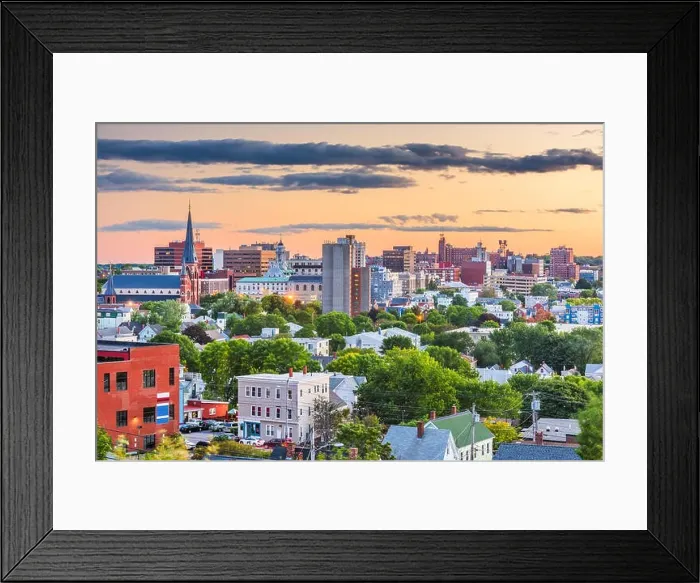 Framed Print : Portland, Maine, USA downtown city skyline at dusk Framed Print : Portland, Maine, USA downtown city skyline at dusk