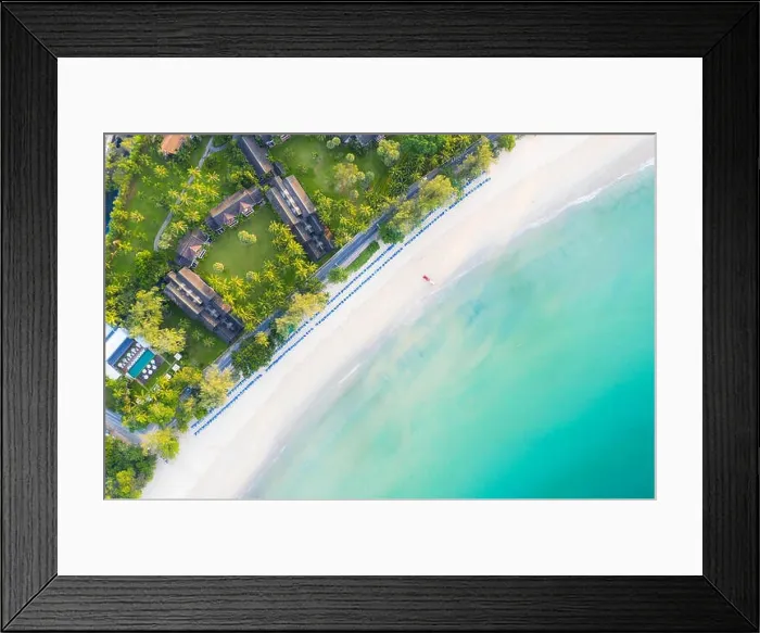 Framed Print : Aerial view of sandy beach with tourists swimming in beautiful clear sea water in Phuket, Thailand Framed Print : Aerial view of sandy beach with tourists swimming in beautiful clear sea water in Phuket, Thailand