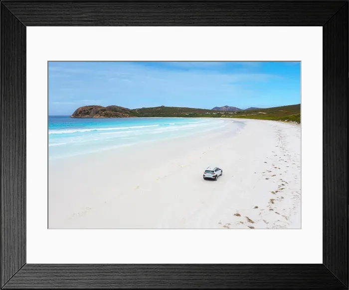 Framed Print : Aerial view of car parking in beach at Lucky Bay in Cape Le Grand National Park, near Esperance, Western Australia, Australia Framed Print : Aerial view of car parking in beach at Lucky Bay in Cape Le Grand National Park, near Esperance, Western Australia, Australia