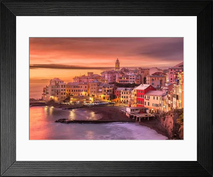 Framed Print : Maa Beach in Bogliasco, Genoa, Italy skyline on the Mediterranean sea at sunset Framed Print : Maa Beach in Bogliasco, Genoa, Italy skyline on the Mediterranean sea at sunset