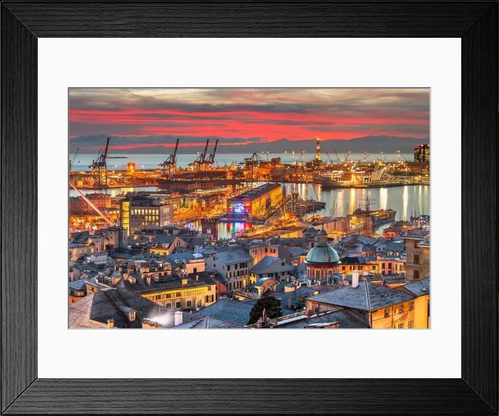 Framed Print : Genova, Italy downtown skyline on the port at dusk Framed Print : Genova, Italy downtown skyline on the port at dusk