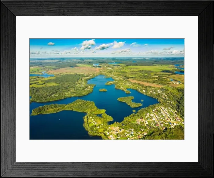 Framed Print : Lyepyel District, Vitebsk Region, Belarus. Aerial View Of Lepel Lake With Natural Small Islands