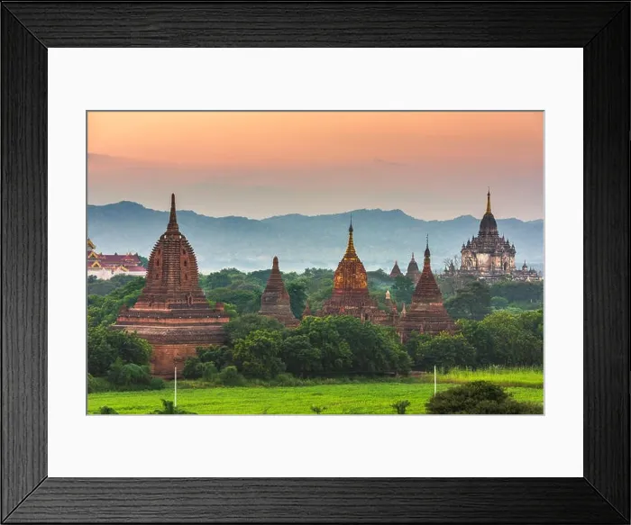 Framed Print : Bagan, Myanmar ancient temple ruins landscape in the archaeological zone at dusk Framed Print : Bagan, Myanmar ancient temple ruins landscape in the archaeological zone at dusk