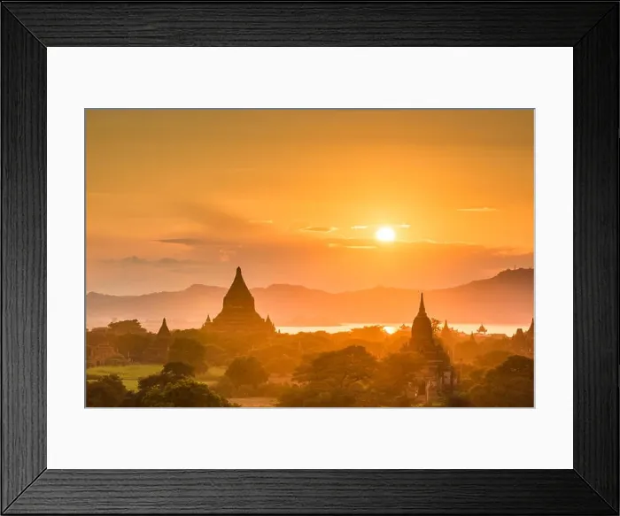 Framed Print : Bagan, Myanmar ancient temple ruins landscape in the archaeological zone at dusk Framed Print : Bagan, Myanmar ancient temple ruins landscape in the archaeological zone at dusk