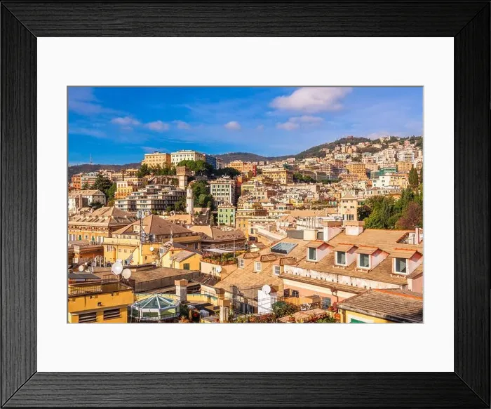 Framed Print : Genova, Italy city skyline view towards the historic center on a nice afternoon Framed Print : Genova, Italy city skyline view towards the historic center on a nice afternoon