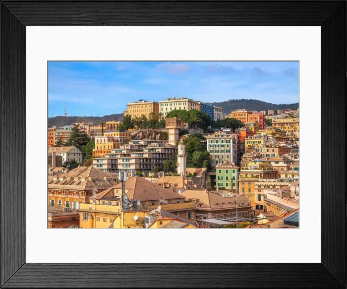 Framed Print : Genova, Italy city skyline view towards the historic center on a nice afternoon Framed Print : Genova, Italy city skyline view towards the historic center on a nice afternoon