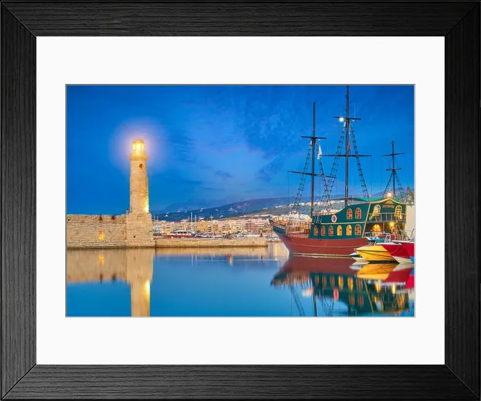 Framed Print : Lighthouse at Old Venetian Port, Rethymno, Crete Island, Greece Framed Print : Lighthouse at Old Venetian Port, Rethymno, Crete Island, Greece