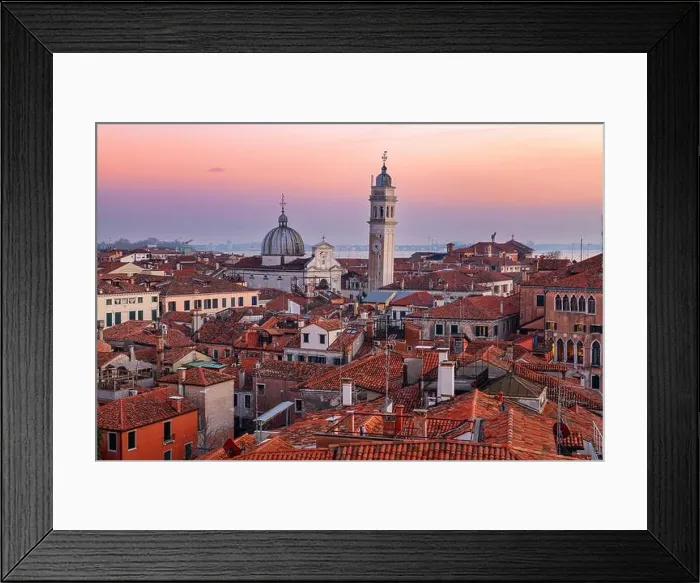 Framed Print : Venice; Italy rooftop skyline towards San Giorgio dei Greci and its leaning bell tower Framed Print : Venice; Italy rooftop skyline towards San Giorgio dei Greci and its leaning bell tower