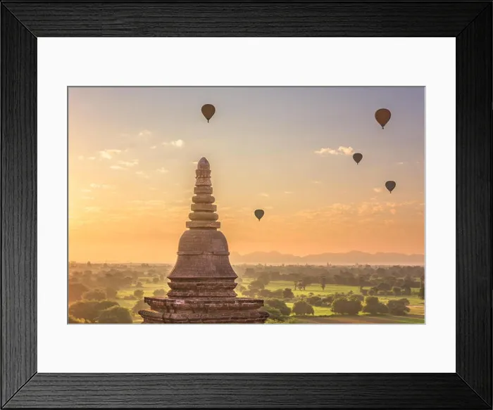Framed Print : Bagan, Myanmar ancient temple ruins landscape in the archaeological zone at dusk Framed Print : Bagan, Myanmar ancient temple ruins landscape in the archaeological zone at dusk