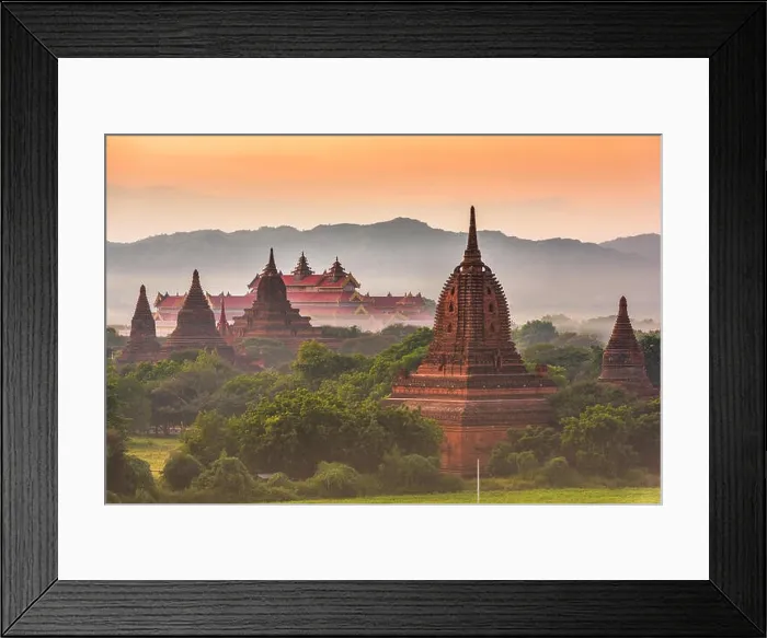 Framed Print : Bagan, Myanmar ancient temple ruins landscape in the archaeological zone at dusk Framed Print : Bagan, Myanmar ancient temple ruins landscape in the archaeological zone at dusk