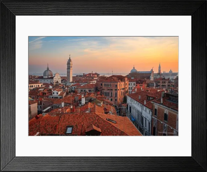 Framed Print : Venice; Italy rooftop skyline towards San Giorgio dei Greci and its leaning bell tower Framed Print : Venice; Italy rooftop skyline towards San Giorgio dei Greci and its leaning bell tower
