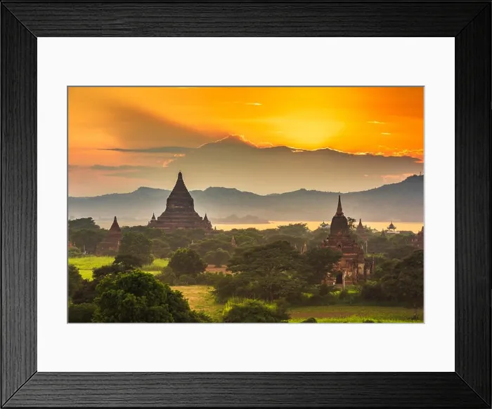 Framed Print : Bagan, Myanmar ancient temple ruins landscape in the archaeological zone at dusk Framed Print : Bagan, Myanmar ancient temple ruins landscape in the archaeological zone at dusk
