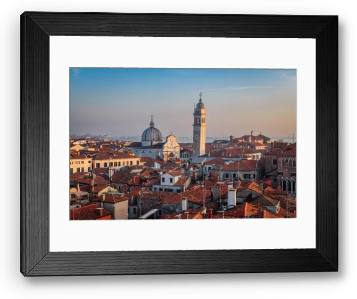 Framed Print : Venice; Italy rooftop skyline towards San Giorgio dei Greci and its leaning bell tower Framed Print : Venice; Italy rooftop skyline towards San Giorgio dei Greci and its leaning bell tower