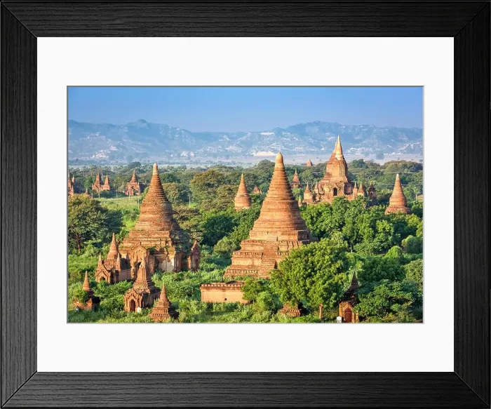 Framed Print : Bagan, Myanmar ancient temple ruins landscape in the archaeological zone at dusk
