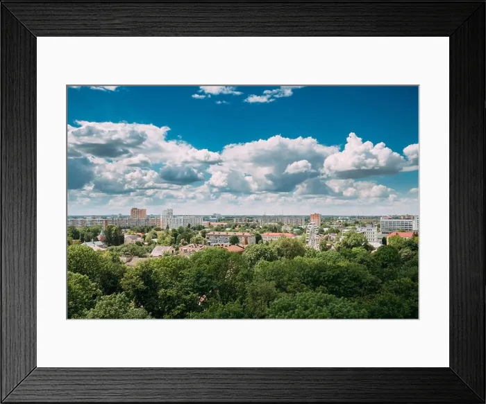 Framed Print : Gomel, Belarus. Cityscape And Architecture. Top Aerial View Of Ferris Wheel Among Green Trees Crowns And Old Soviet Residential And Administrative Bui Framed Print : Gomel, Belarus. Cityscape And Architecture. Top Aerial View Of Ferris Wheel Among Green Trees Crowns And Old Soviet Residential And Administrative Bui