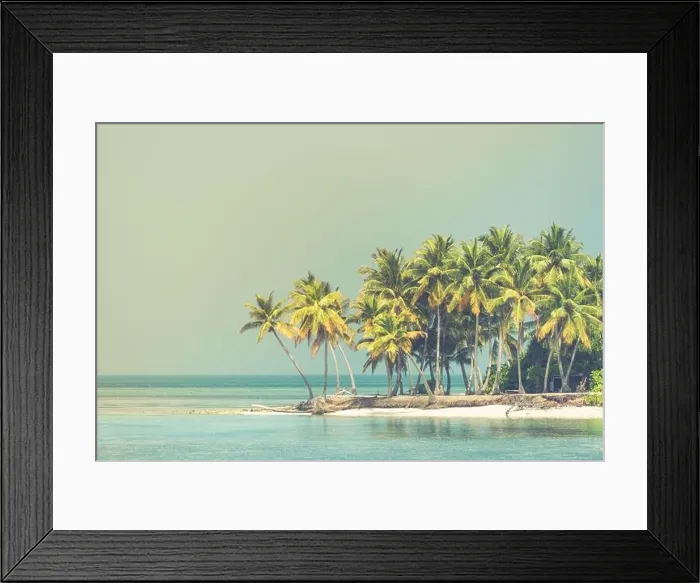 Framed Print : Exotic beach on a tropical island among palm trees, lagoon sea with coral reef. Amazing beach landscape, copy space, paradise destination Framed Print : Exotic beach on a tropical island among palm trees, lagoon sea with coral reef. Amazing beach landscape, copy space, paradise destination