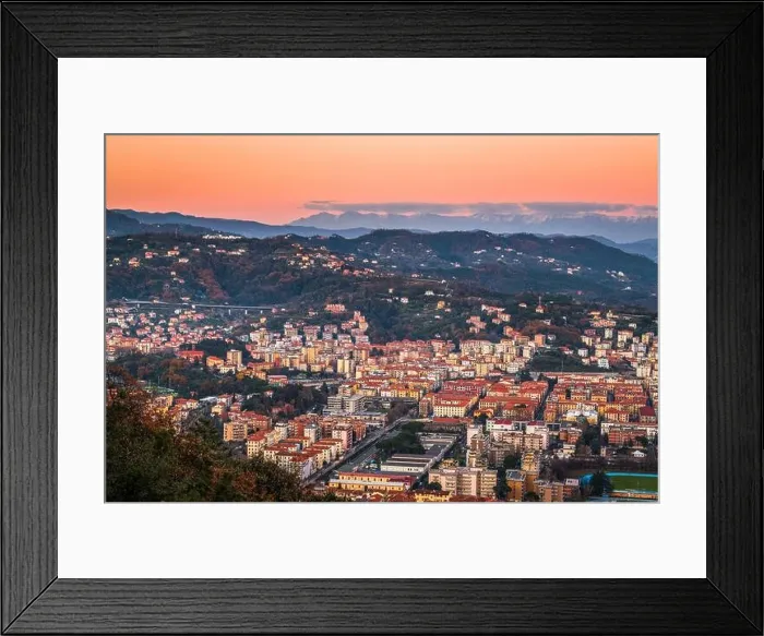 Framed Print : La Spezia, Italy skyline in the mountains at dusk Framed Print : La Spezia, Italy skyline in the mountains at dusk