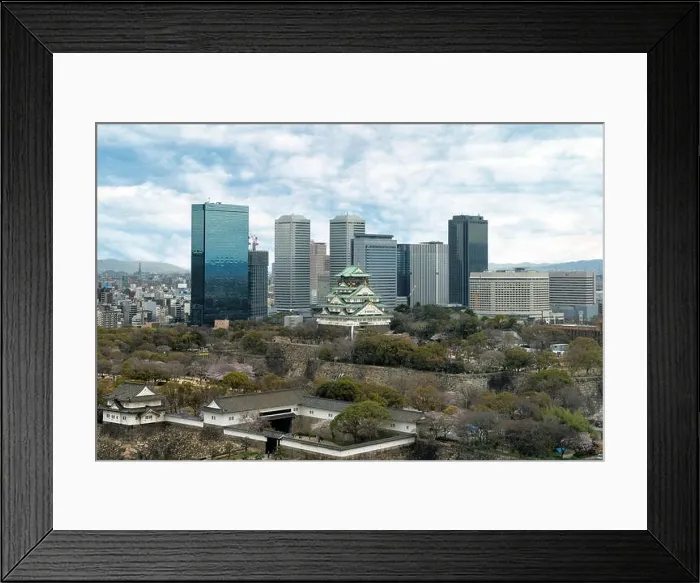 Framed Print : Osaka Castle with Osaka business park financial district in Osaka city, Japan Framed Print : Osaka Castle with Osaka business park financial district in Osaka city, Japan