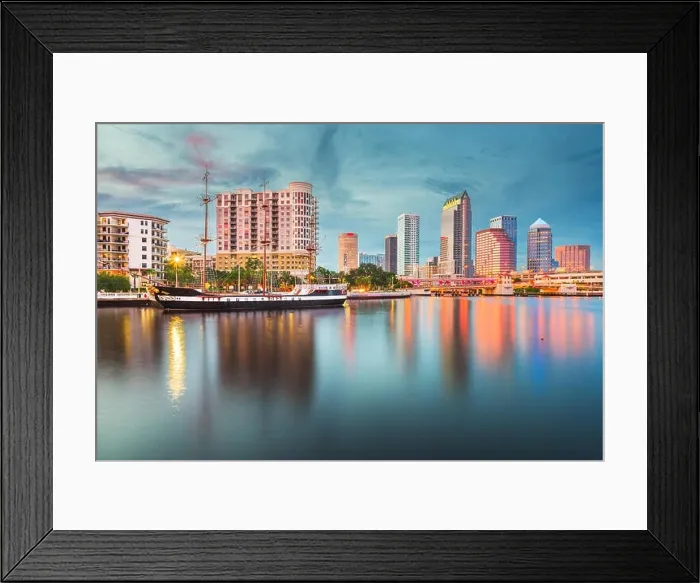 Framed Print : Tampa, Florida, USA downtown skyline on the bay at twilight Framed Print : Tampa, Florida, USA downtown skyline on the bay at twilight