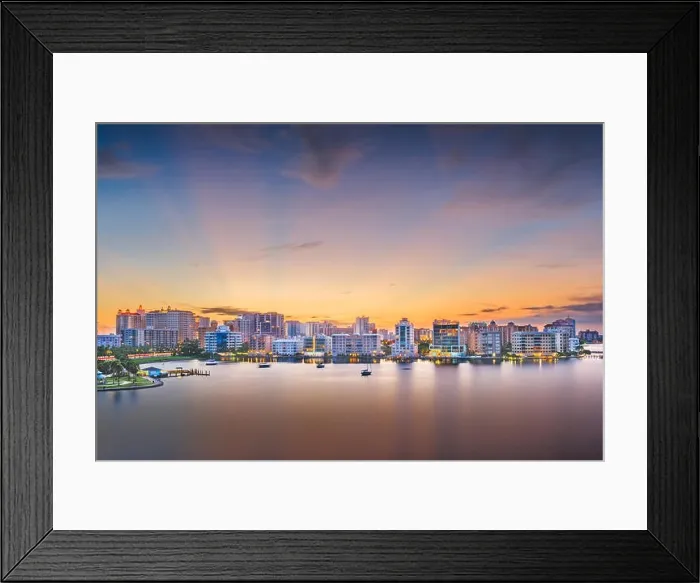 Framed Print : Sarasota, Florida, USA skyline on the bay at dawn Framed Print : Sarasota, Florida, USA skyline on the bay at dawn