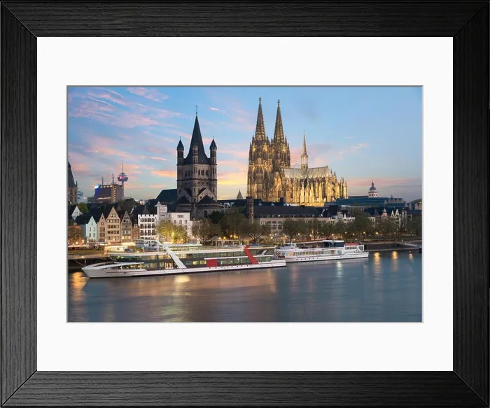 Framed Print : Aerial view Cologne over the Rhine River with cruise ship in Cologne, Germany Framed Print : Aerial view Cologne over the Rhine River with cruise ship in Cologne, Germany