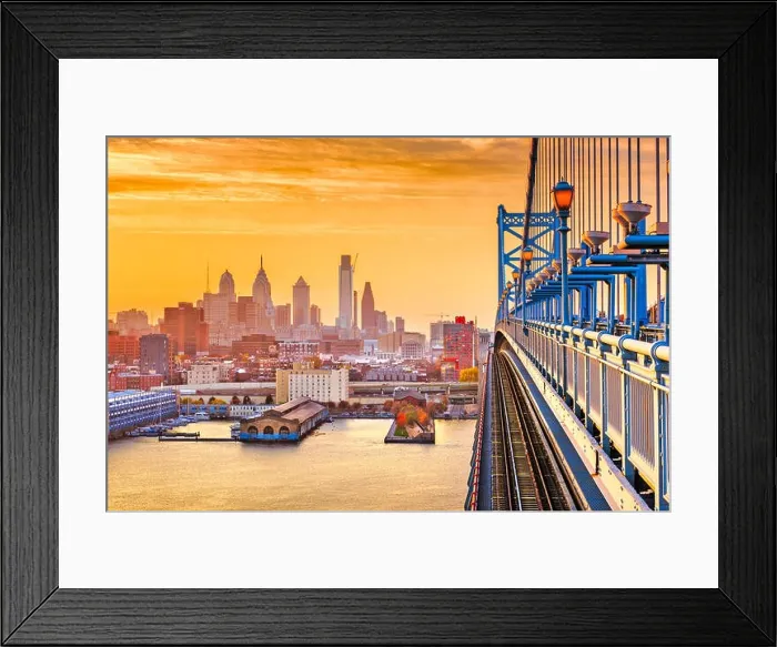 Framed Print : Philadelphia, Pennsylvania, USA downtown skyline from the Benjamin Franklin Bridge at twilight Framed Print : Philadelphia, Pennsylvania, USA downtown skyline from the Benjamin Franklin Bridge at twilight