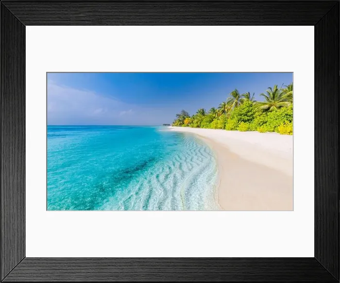 Framed Print : Beautiful beach and tropical sea. Wonderful beach nature, Maldives scenery, perfect view of exotic landscape, white sand and blue sky. Luxury resort Framed Print : Beautiful beach and tropical sea. Wonderful beach nature, Maldives scenery, perfect view of exotic landscape, white sand and blue sky. Luxury resort