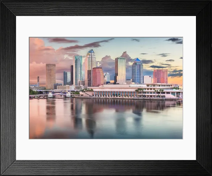 Framed Print : Tampa, Florida, USA downtown skyline on the bay at dawn Framed Print : Tampa, Florida, USA downtown skyline on the bay at dawn