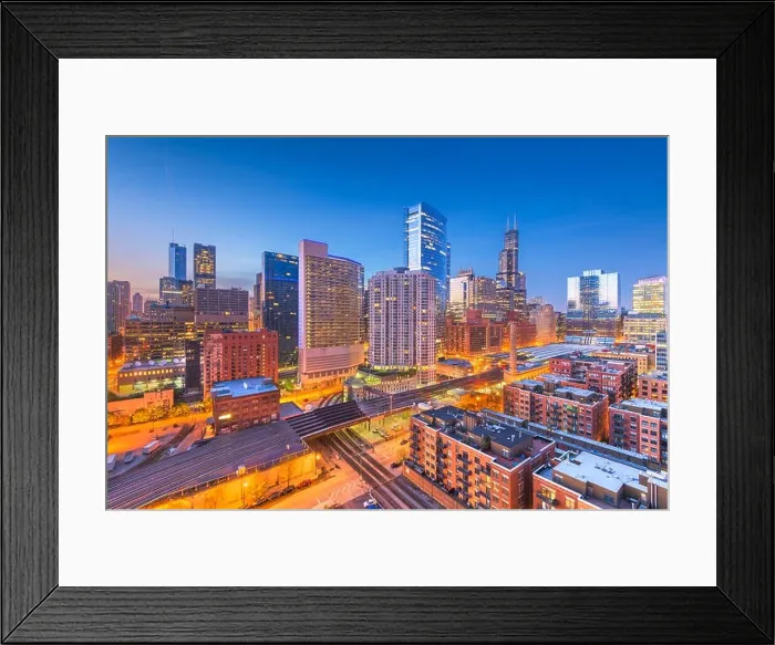 Framed Print : Chicago, Illinois, USA downtown cityscape at dusk