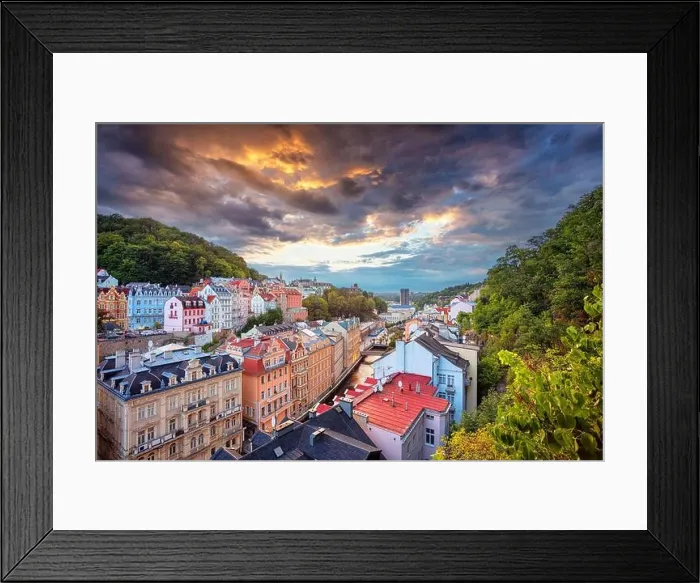 Framed Print : Karlovy Vary, Czech Republic. Aerial image of Karlovy Vary (Carlsbad), located in western Bohemia at beautiful sunset Framed Print : Karlovy Vary, Czech Republic. Aerial image of Karlovy Vary (Carlsbad), located in western Bohemia at beautiful sunset