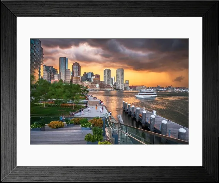 Framed Print : Boston, Massachusetts, USA downtown city skyline and pier at twilight Framed Print : Boston, Massachusetts, USA downtown city skyline and pier at twilight