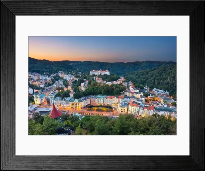 Framed Print : Karlovy Vary, Czech Republic. Aerial image of Karlovy Vary (Carlsbad), located in western Bohemia at beautiful sunrise Framed Print : Karlovy Vary, Czech Republic. Aerial image of Karlovy Vary (Carlsbad), located in western Bohemia at beautiful sunrise
