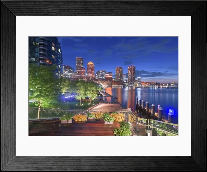 Framed Print : Boston, Massachusetts, USA downtown city skyline and pier at twilight Framed Print : Boston, Massachusetts, USA downtown city skyline and pier at twilight