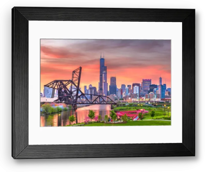 Framed Print : Chicago, Illinois, USA park and downtown skyline at twilight Framed Print : Chicago, Illinois, USA park and downtown skyline at twilight