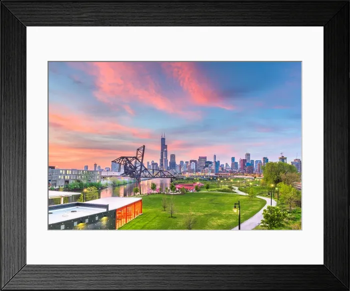 Framed Print : Chicago, Illinois, USA park and downtown skyline at twilight Framed Print : Chicago, Illinois, USA park and downtown skyline at twilight