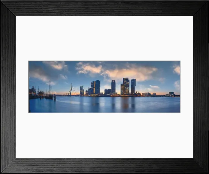 Framed Print : Rotterdam, Netherlands, city skyline on the river at twilight Framed Print : Rotterdam, Netherlands, city skyline on the river at twilight