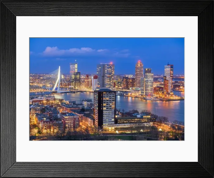 Framed Print : Rotterdam, Netherlands, city skyline over the Nieuwe Maas River at twilight Framed Print : Rotterdam, Netherlands, city skyline over the Nieuwe Maas River at twilight