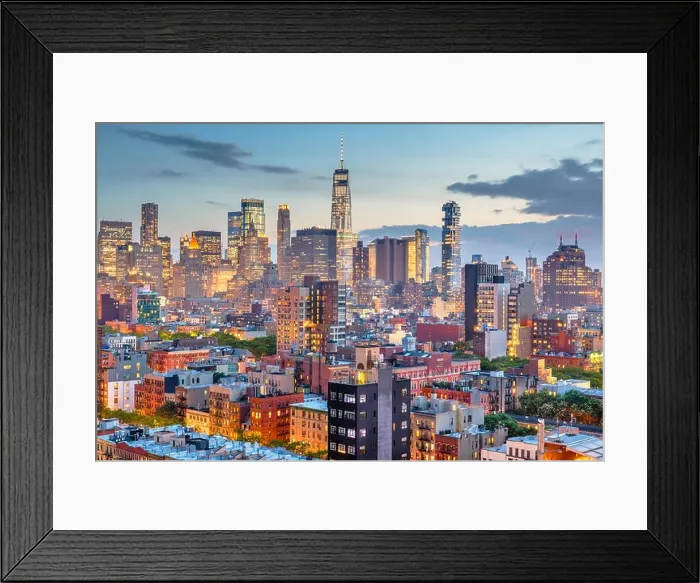 Framed Print : New York, New York, USA downtown city skyline over the Lower East Side at dusk Framed Print : New York, New York, USA downtown city skyline over the Lower East Side at dusk